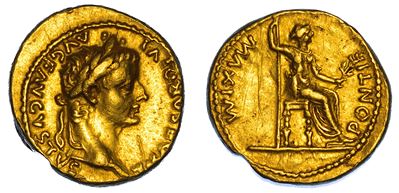 Tiberio, Aureo inciso a Lugdunum (14-37 d.C.)
