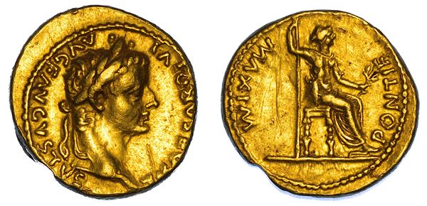 TIBERIO, 14-37. Aureo. Lugdunum.