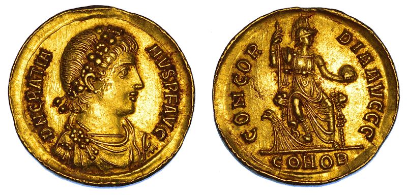 GRAZIANO, 367-383. Solido, 375-378. Costantinopoli.  - Auction Numismatics - Cambi Casa d'Aste