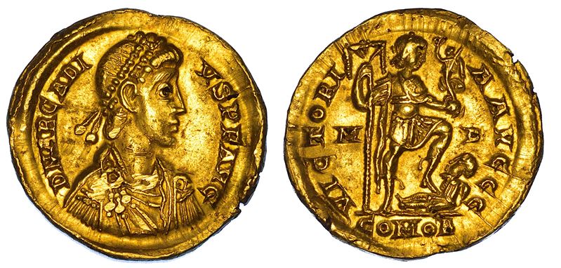 ARCADIO, 383-408. Solido, 394-395. Mediolanum.  - Auction Numismatics - Cambi Casa d'Aste