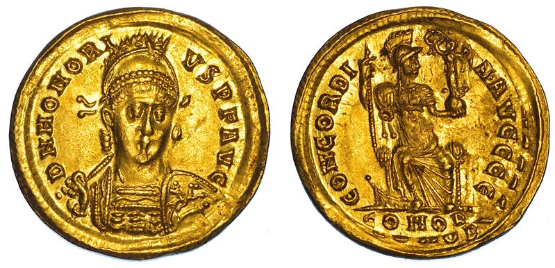 ONORIO, 393-423. Solido, 402-403. Costantinopoli.  - Auction Numismatics - Cambi Casa d'Aste