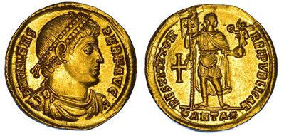 D. N. Valente, Busto con diadema di perle in oro, 364-378 d.C.