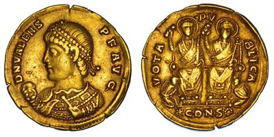 D.N. VALENTE, Aureo Busto di Valente e Valentiniano, Costantinopoli, 364-378 d.C.