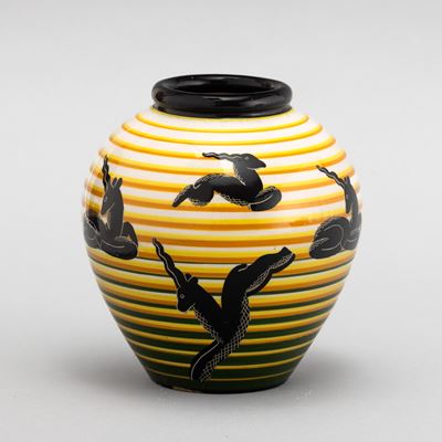 Rometti, Vaso a boccia in terracotta maiolicata, Umbertide 1930 ca.