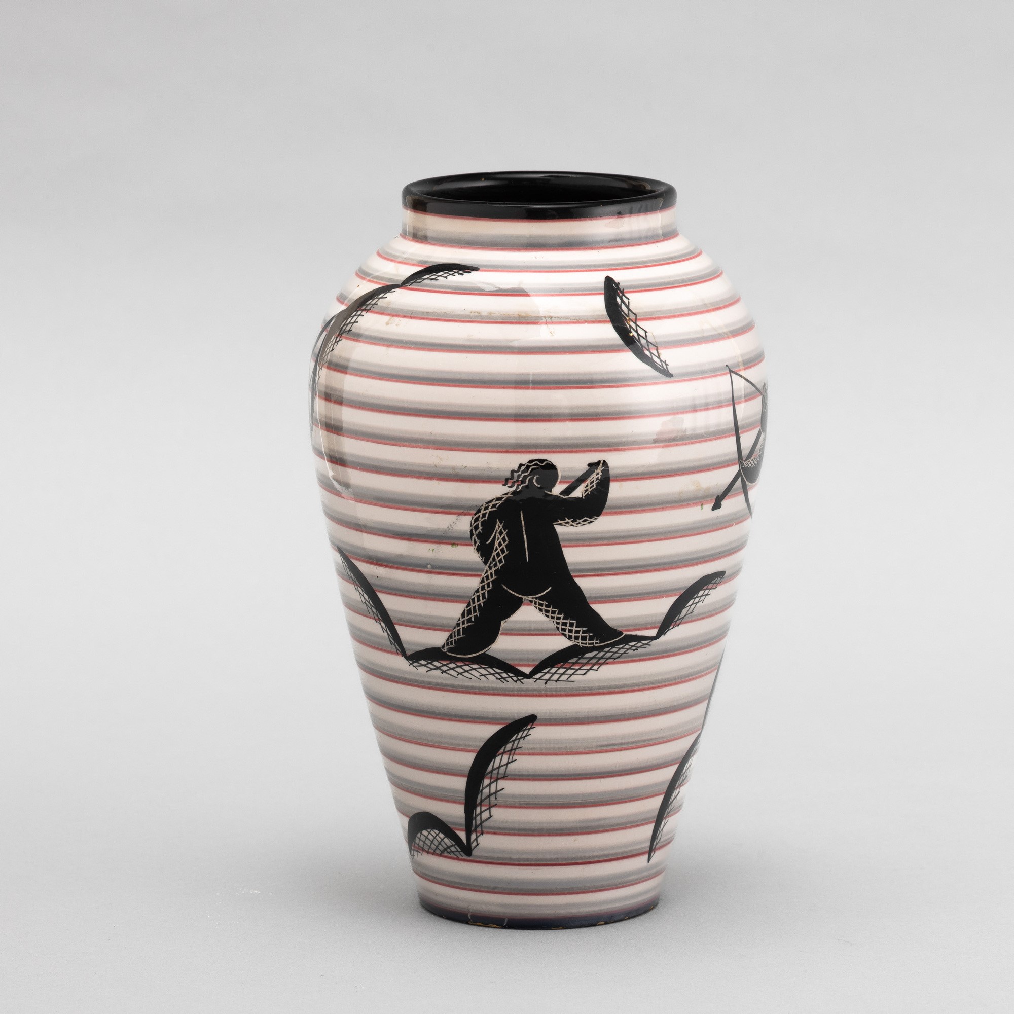 Rometti, Vaso a balaustro in terracotta maiolicata, Umbertide circa 1930