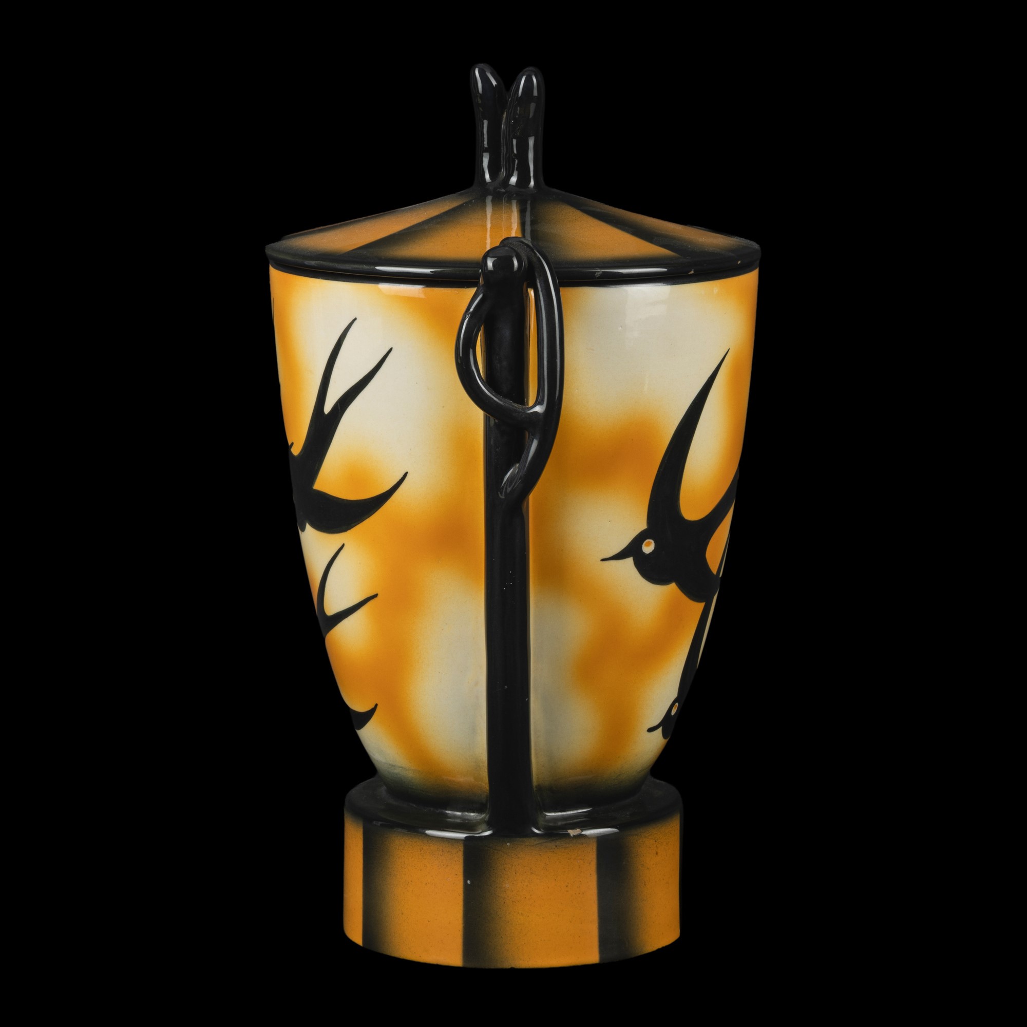 Rometti, Umbertide, Vaso con coperchio in terracotta maiolicata (circa 1930) con decoro policromo