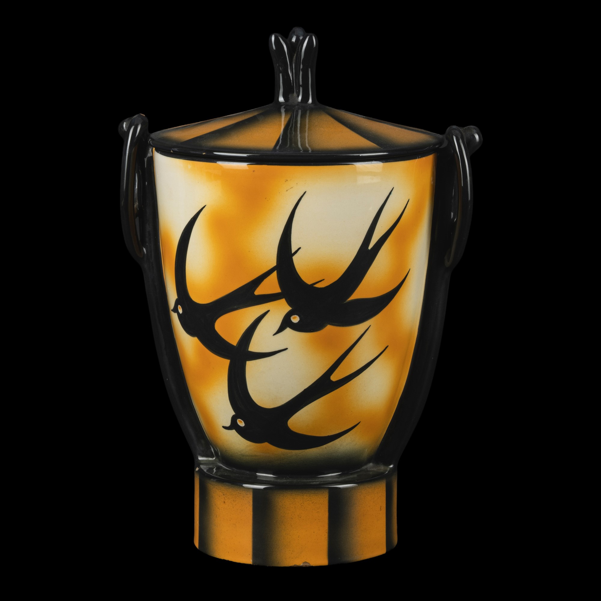 Rometti, Umbertide, Vaso con coperchio in terracotta maiolicata (circa 1930) con decoro policromo