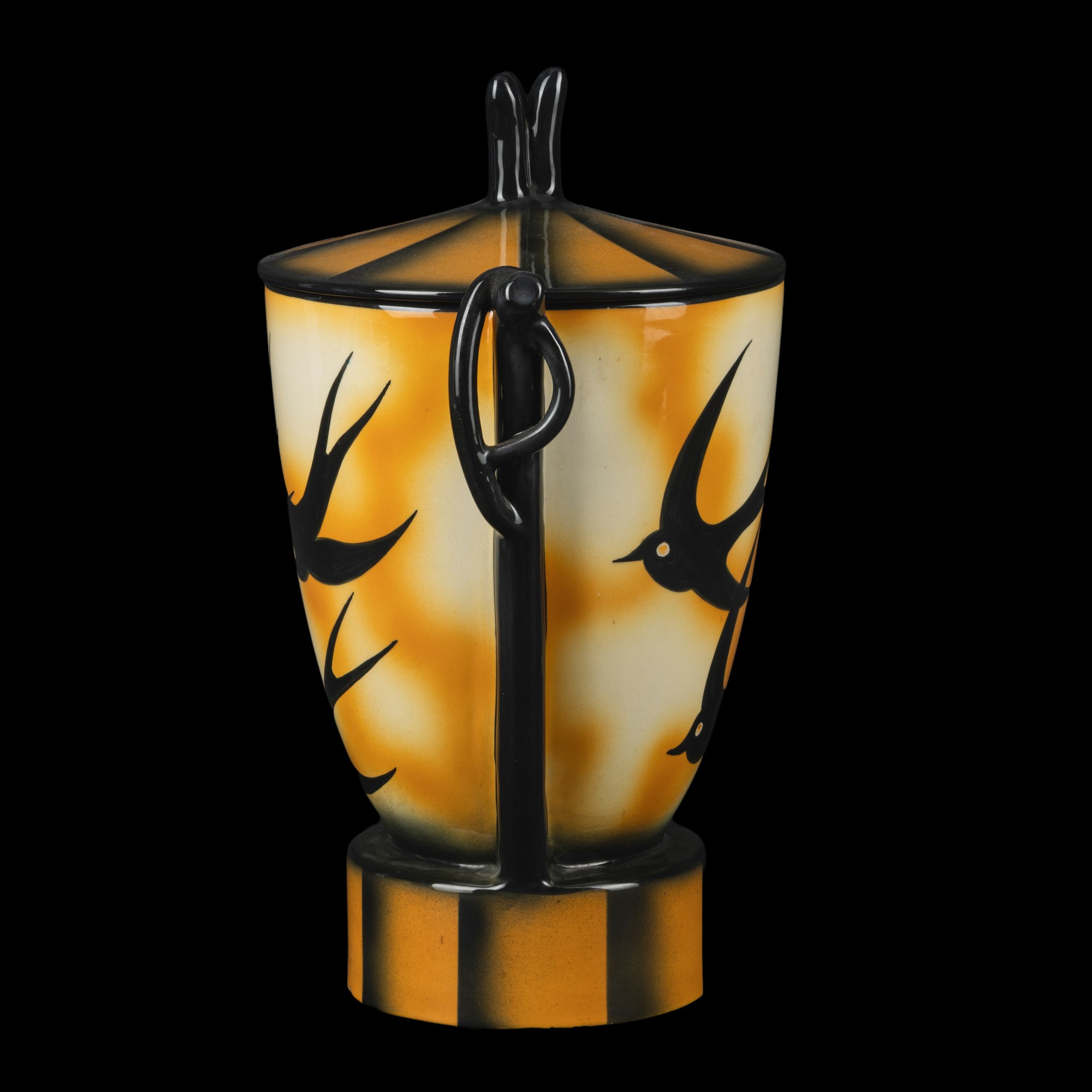 Rometti, Umbertide, Vaso con coperchio in terracotta maiolicata (circa 1930) con decoro policromo
