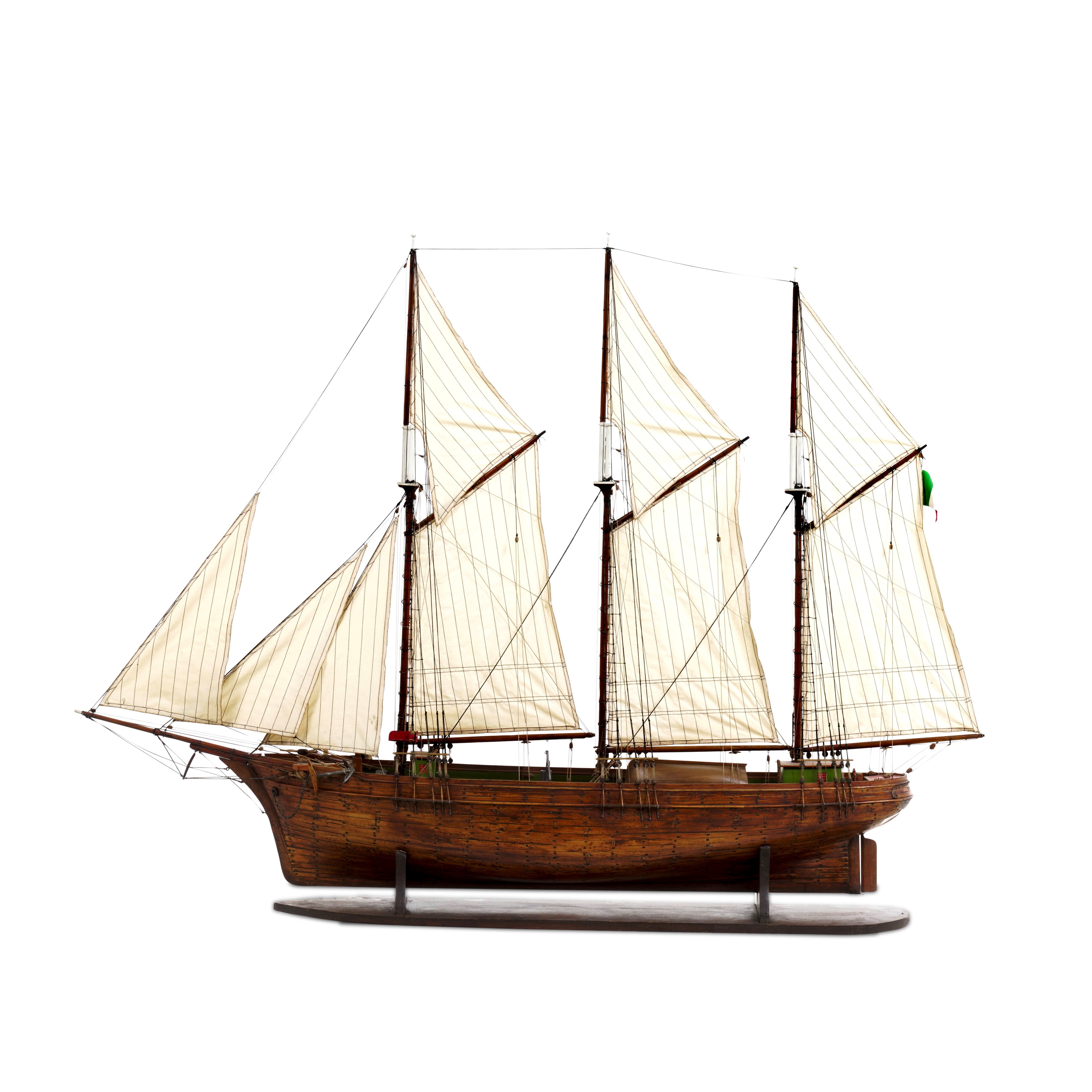 Modello in legno della Goletta di Velaccio 'Cala Esmeralda', Italia, XX secolo, dimensioni 140x24...
