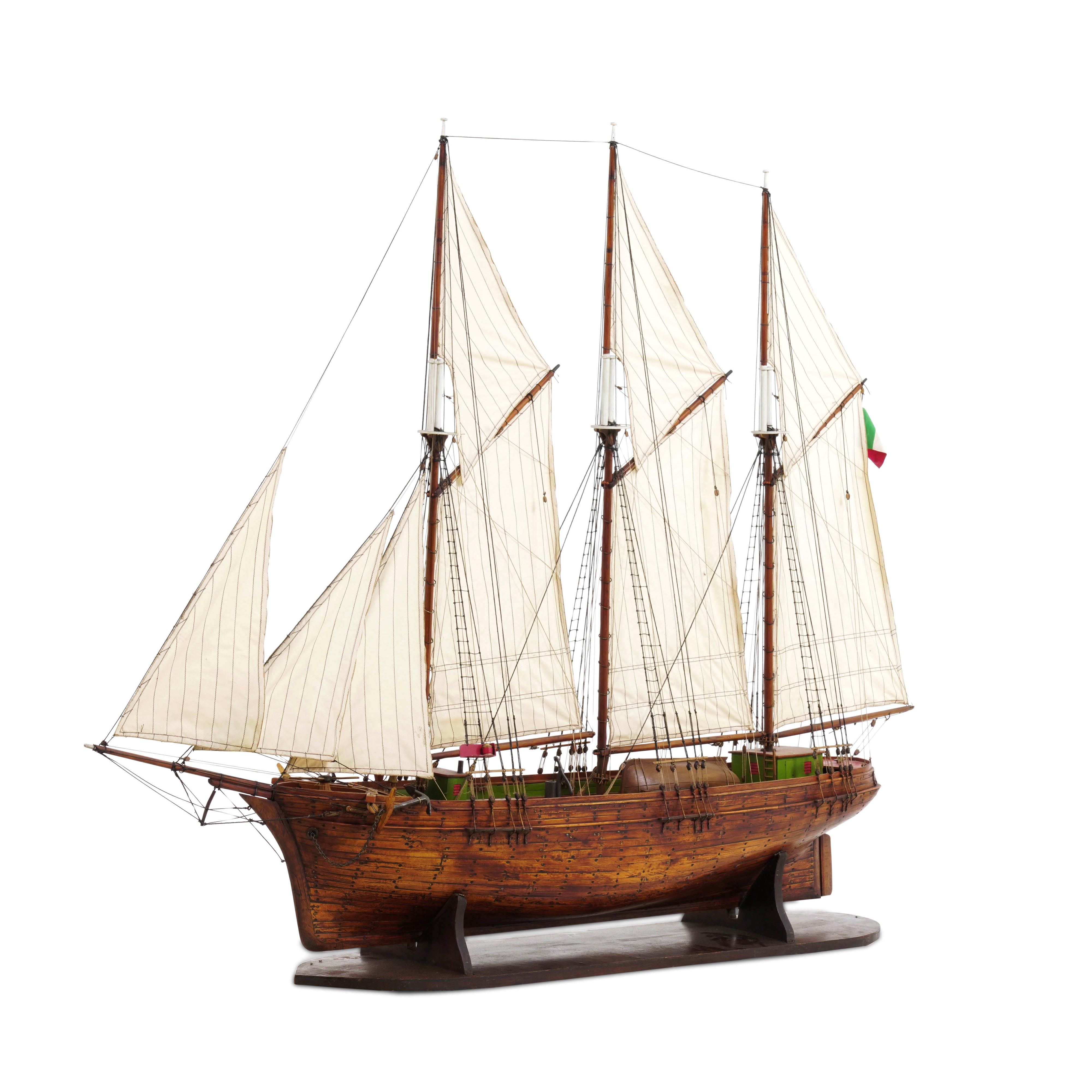 Modello in legno della Goletta di Velaccio 'Cala Esmeralda', Italia, XX secolo, dimensioni 140x24...