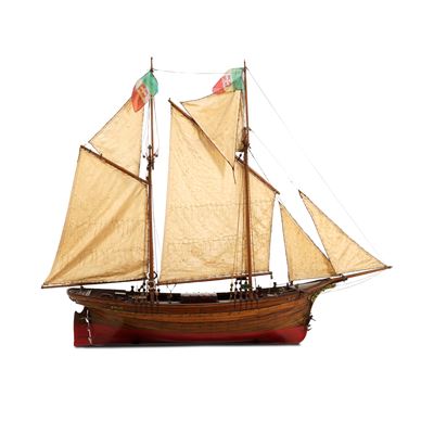 Modello di goletta in legno, Italia, XIX secolo, dimensioni cm 170x36x144