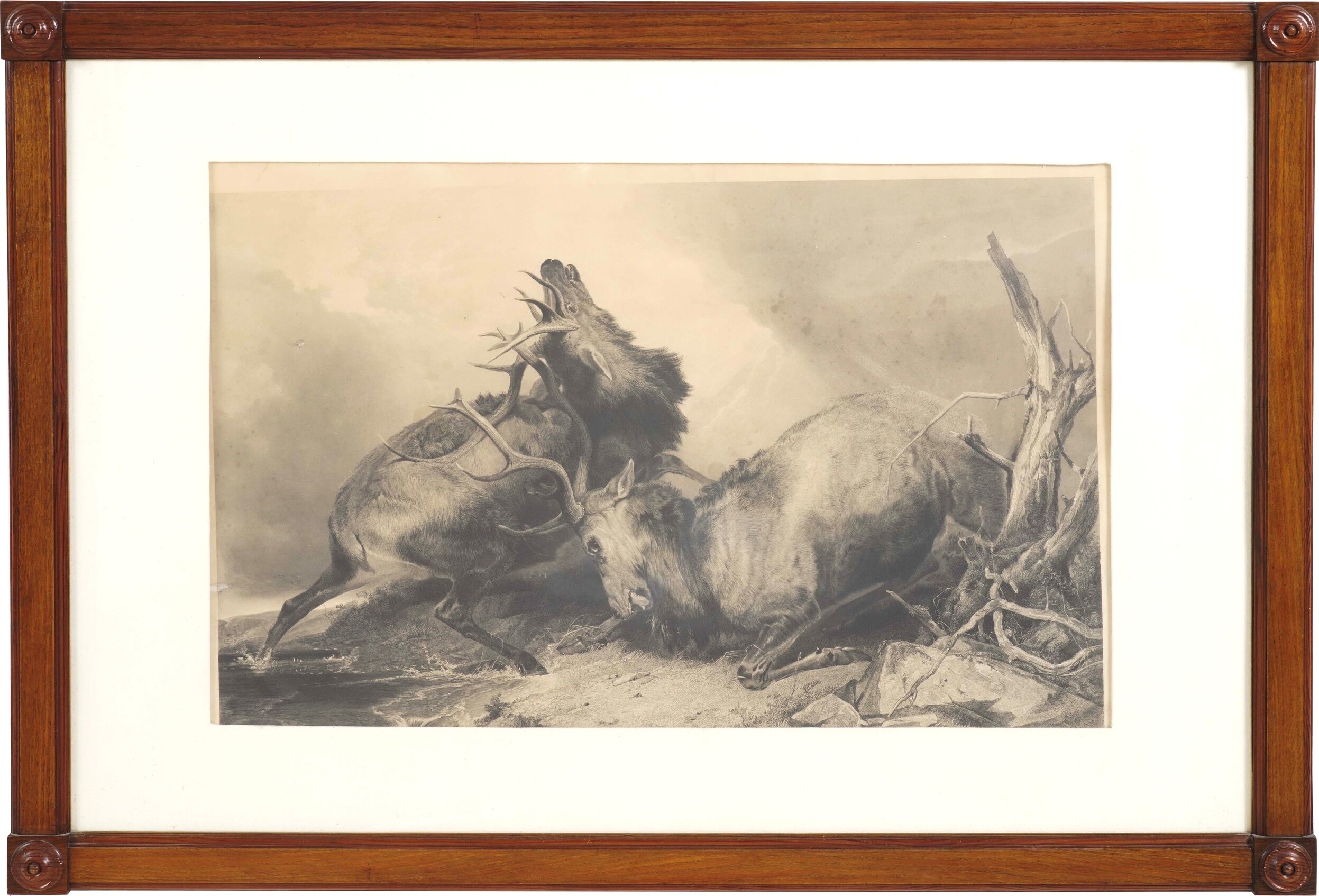 Landseer Thomas e Edwin, Scene di caccia: La guida allo sparo dei cervi e Il combattimento, litog...