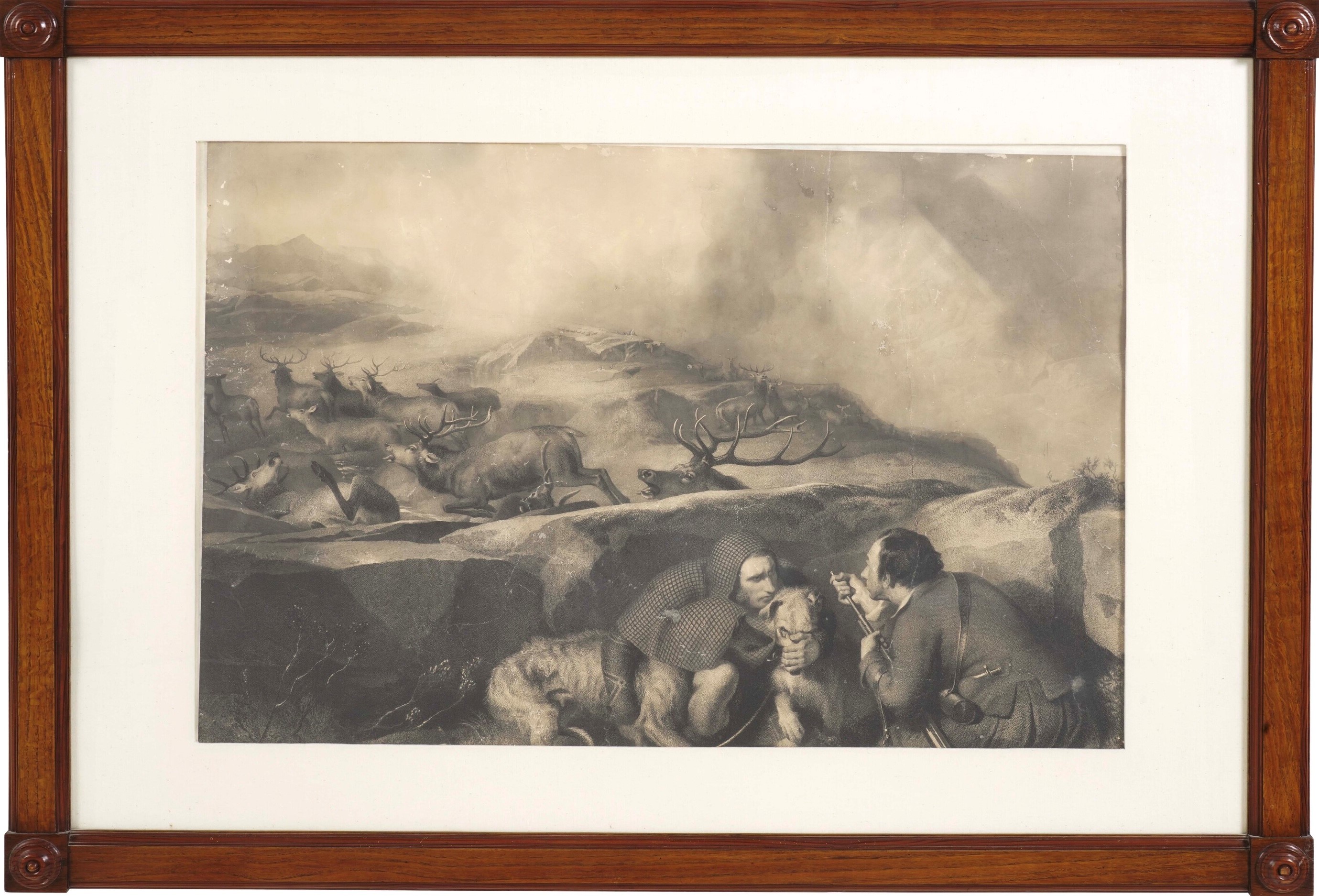 Landseer Thomas e Edwin, Scene di caccia: La guida allo sparo dei cervi e Il combattimento, litog...