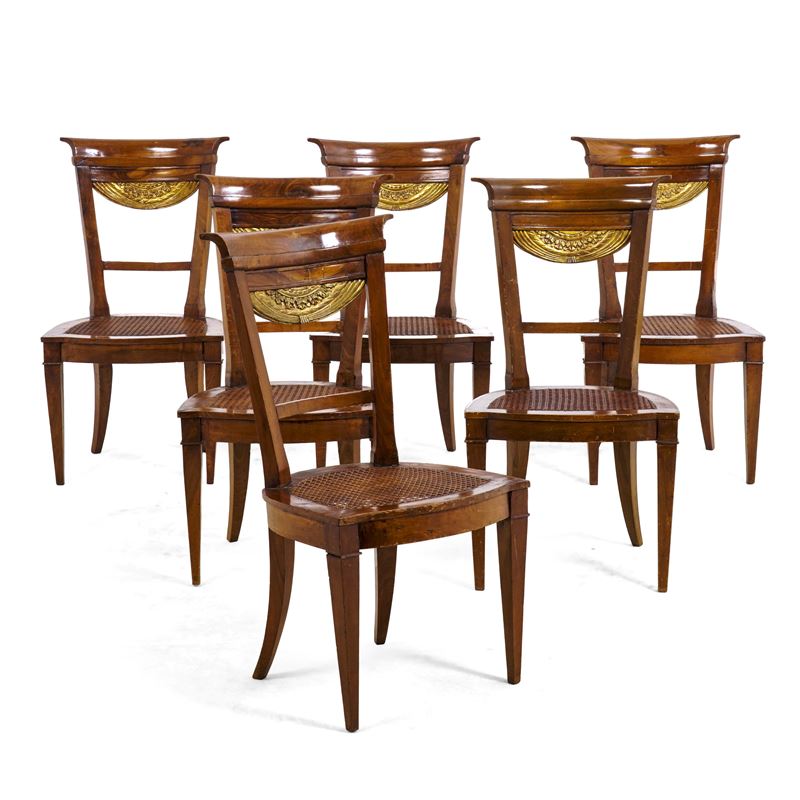 Gruppo di sei sedie Direttorio. Inizio XIX secolo  - Auction Italian Mansions - Cambi Casa d'Aste