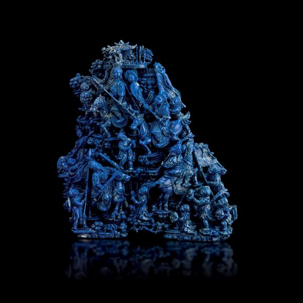 Group carved in lapis lazuli depicting a battle scene, China, Qing Dynasty, 19th century