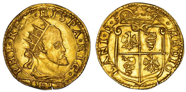 MILANO. FILIPPO II D'ASBURGO, 1554-1598. Doppia 1582.