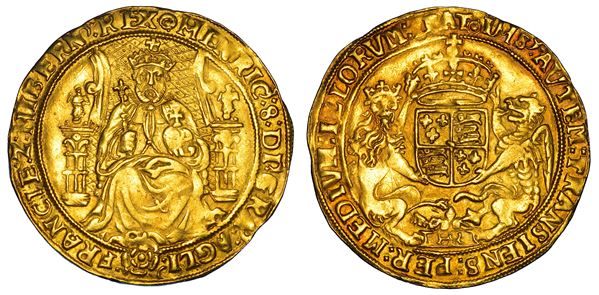 INGHILTERRA. HENRY VIII TUDOR, 1509-1547. Half Sovereign (Third coinage). Zecca della Torre (Londra).