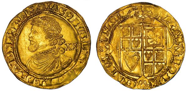 INGHILTERRA. JAMES I STUART, 1603-1625. Laurel, 1620-1621. Zecca della Torre (Londra).