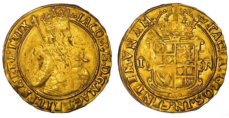 INGHILTERRA. JAMES I STUART, 1603-1625. Unite, 1607-1609. Zecca della Torre (Londra).  - Asta Numismatica - Cambi Casa d'Aste