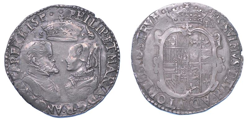 INGHILTERRA. MARY I TUDOR E PHILIP II OF SPAIN, 1554-1558. Shilling 1554.  - Asta Numismatica - Cambi Casa d'Aste