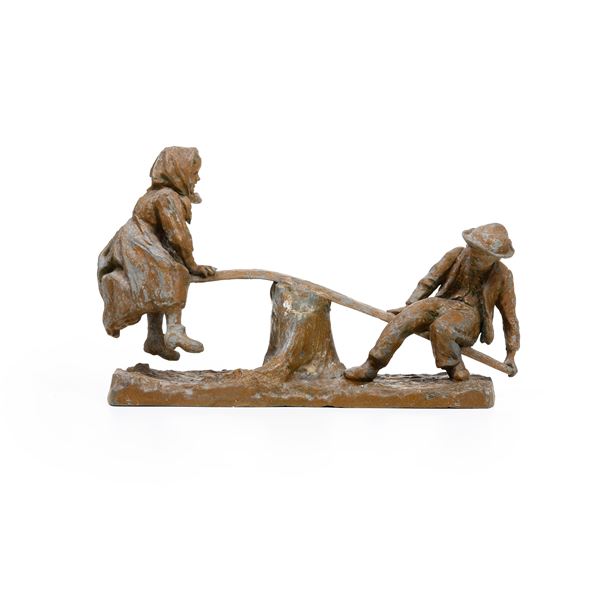 Fonditore del XX secolo Due bambini su altalena