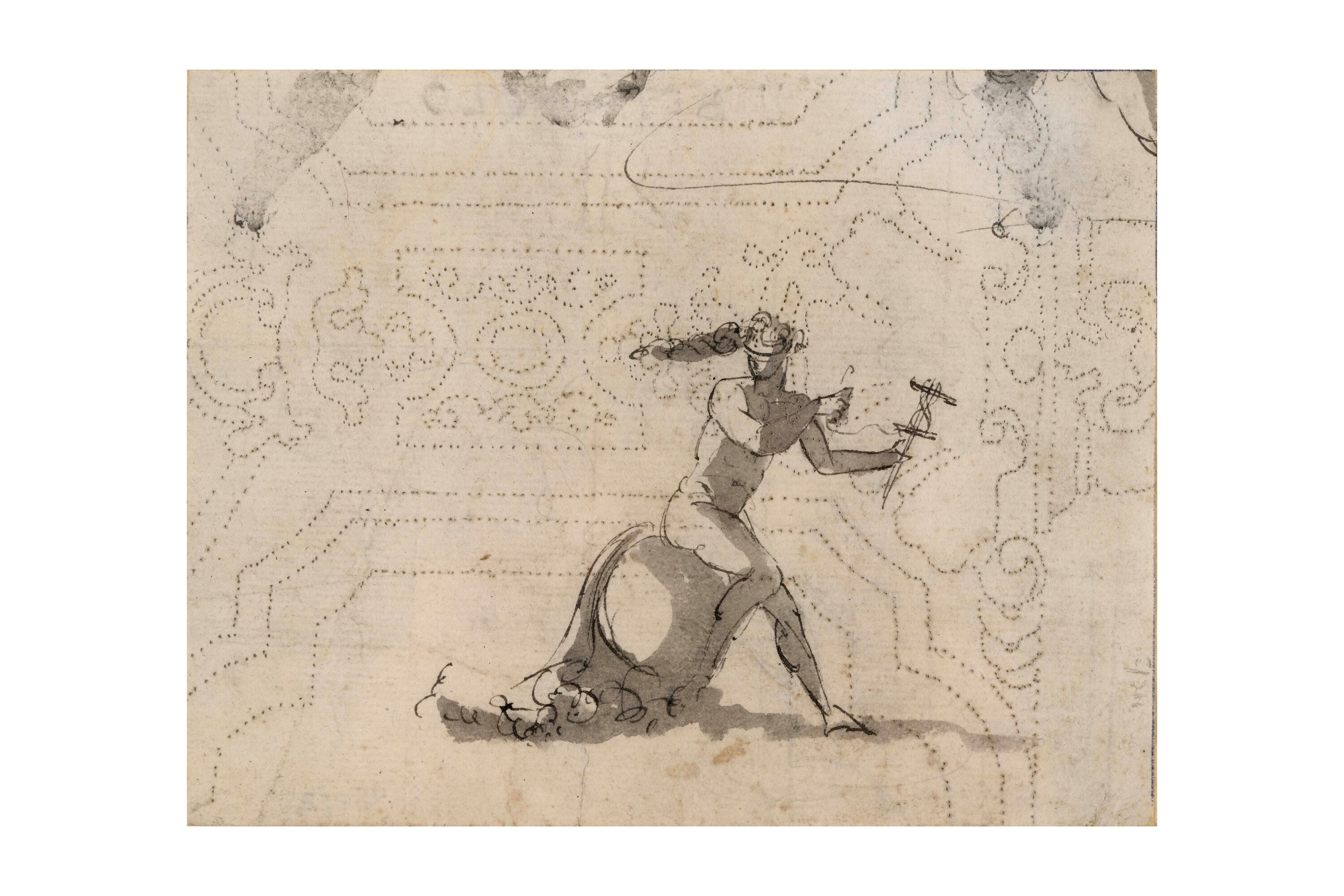 Scuola del XVIII-XIX secolo, Mercurio, penna e inchiostro grigio su carta da spolvero