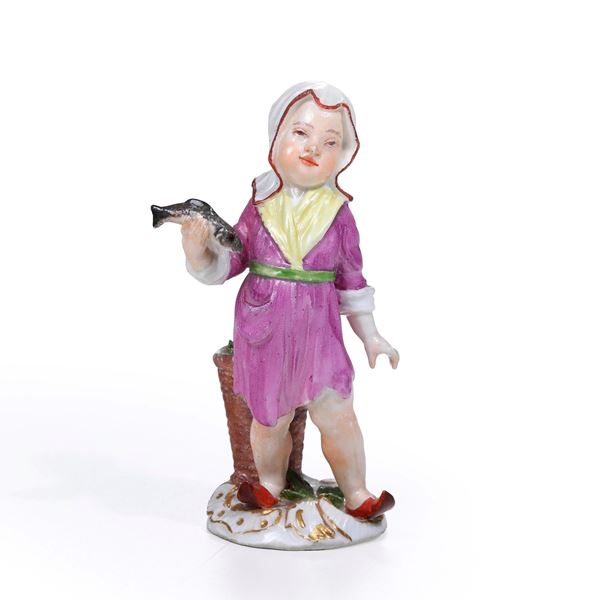 Figurina di bimbo pescivendolo. Meissen, 1750 circa.