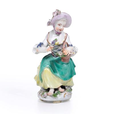 Meissen, Figurina di bimba giardiniera, porcellana, circa 1750