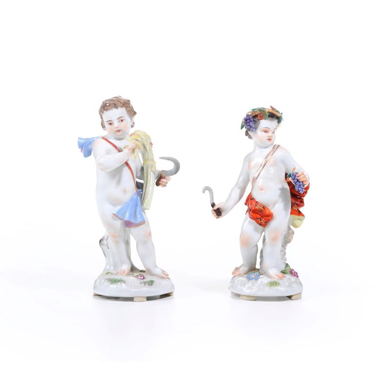 Figurine allegoriche dell’estate e dell’autunno. Meissen, XX secolo.