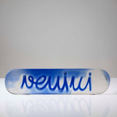 Venini, Placca pubblicitaria in vetro soffiato cristallo, Murano, circa 1990