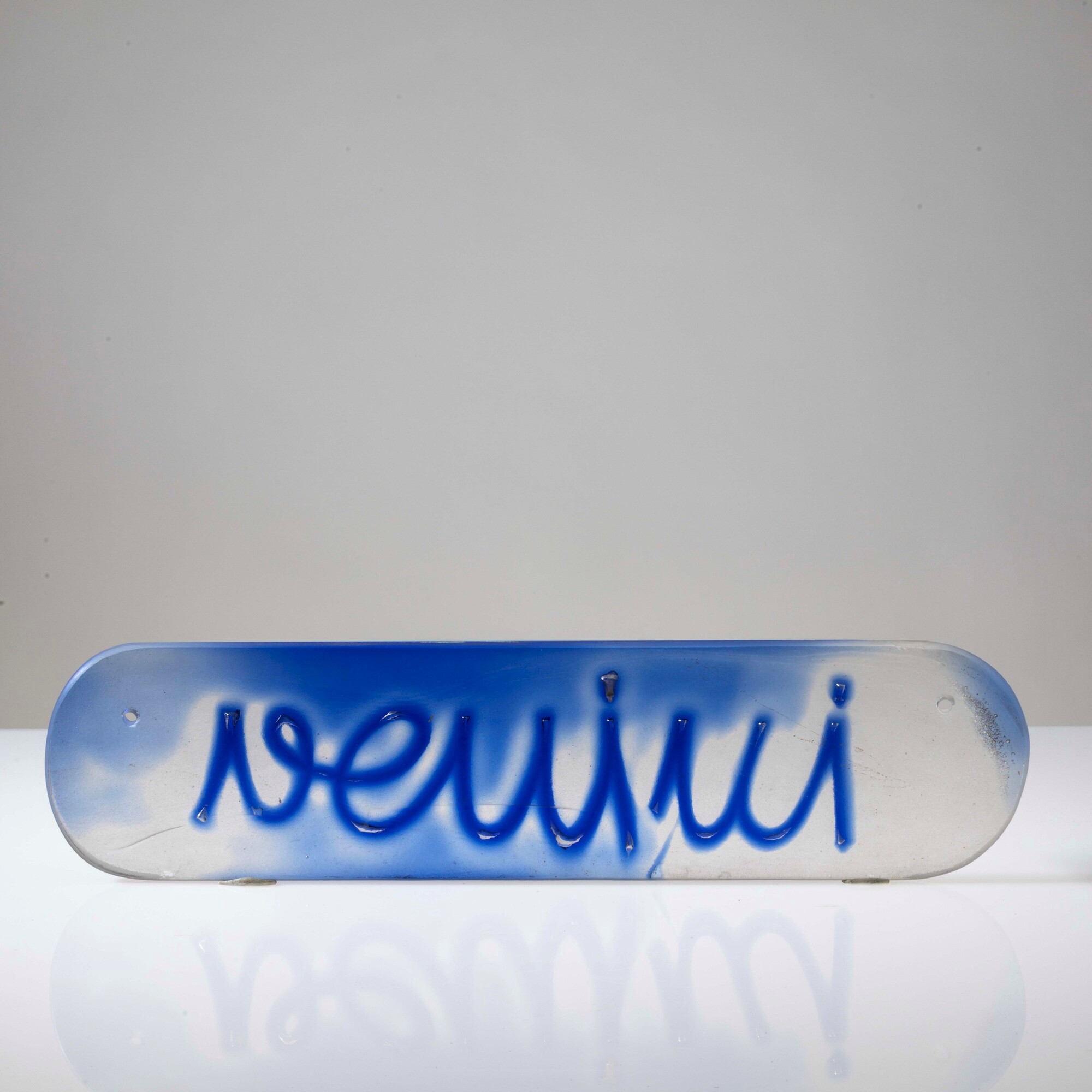 Venini, Placca pubblicitaria in vetro soffiato cristallo, Murano, circa 1990