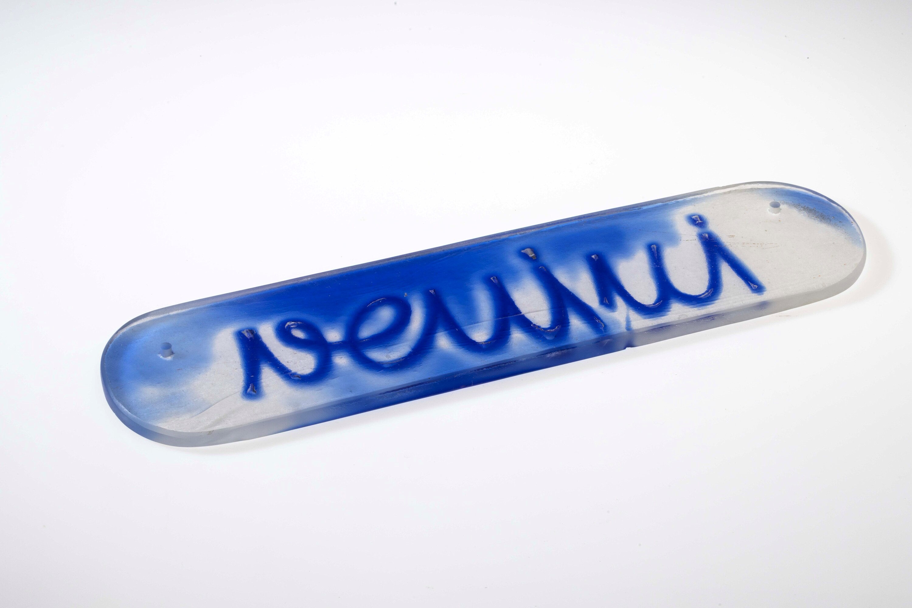 Venini, Placca pubblicitaria in vetro soffiato cristallo, Murano, circa 1990