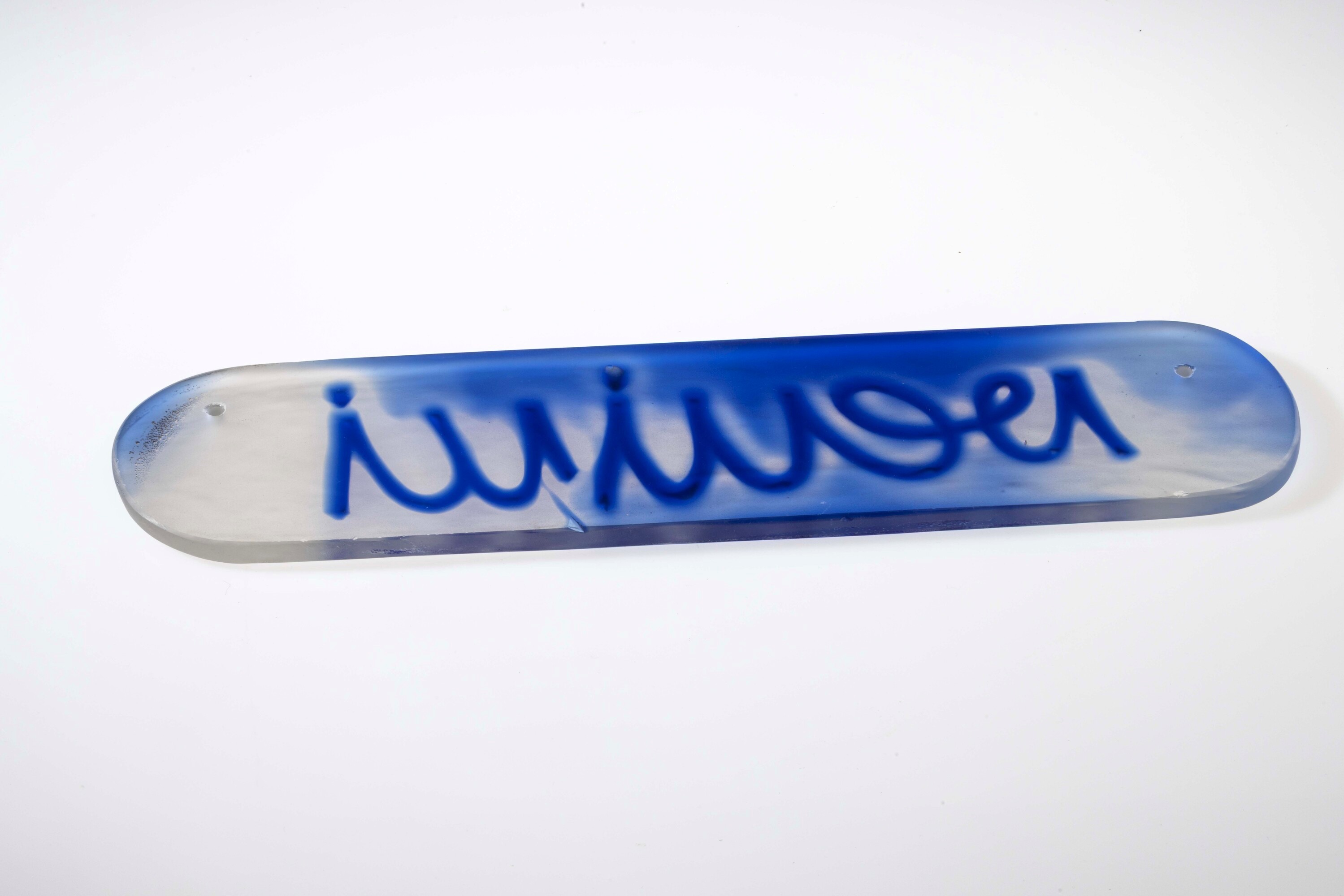 Venini, Placca pubblicitaria in vetro soffiato cristallo, Murano, circa 1990