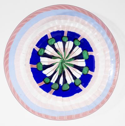 Piatto in vetro soffiato con decoro a murrine, Murano 1989