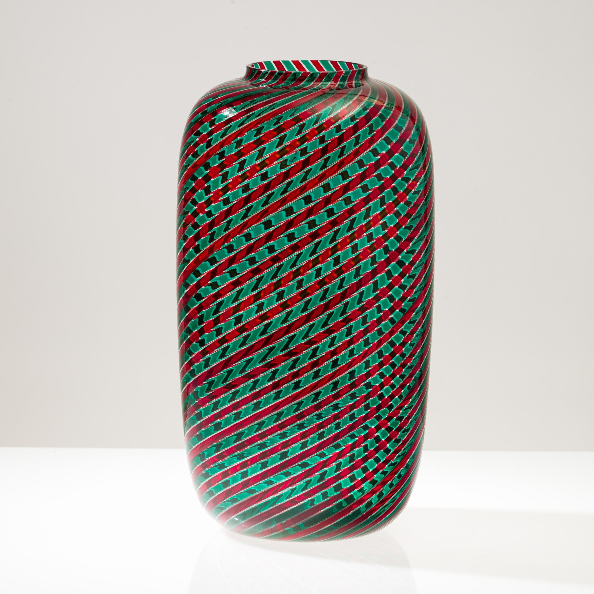 Venini, Vaso in vetro soffiato con decoro di canne policrome, Murano 1997