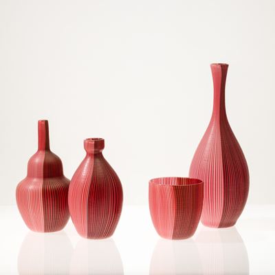 Carlo Scarpa e Paolo Venini, Collezione di quattro vasi serie Tessuti, vetro soffiato, Murano 198...