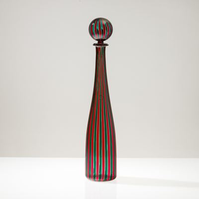 Venini, Bottiglia A Canne in vetro soffiato, Murano 1988