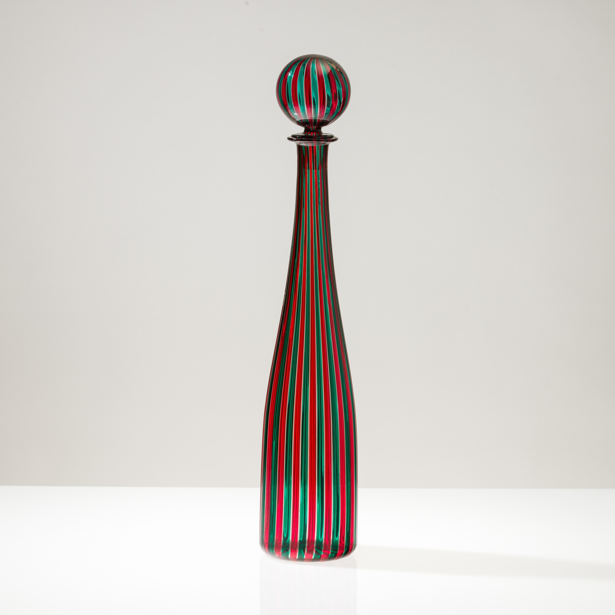 Venini, Bottiglia A Canne in vetro soffiato, Murano 1988