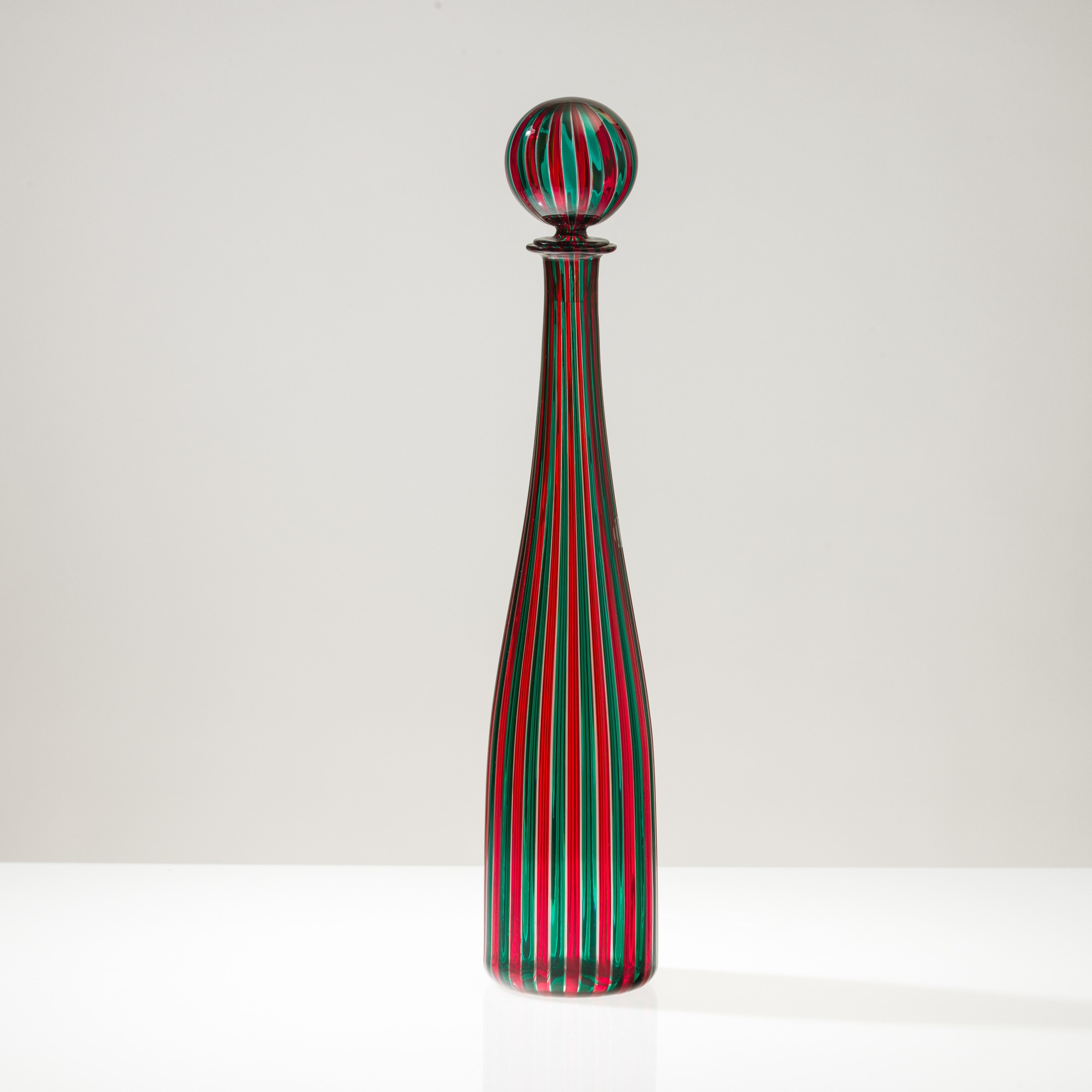 Venini, Bottiglia A Canne in vetro soffiato, Murano 1988