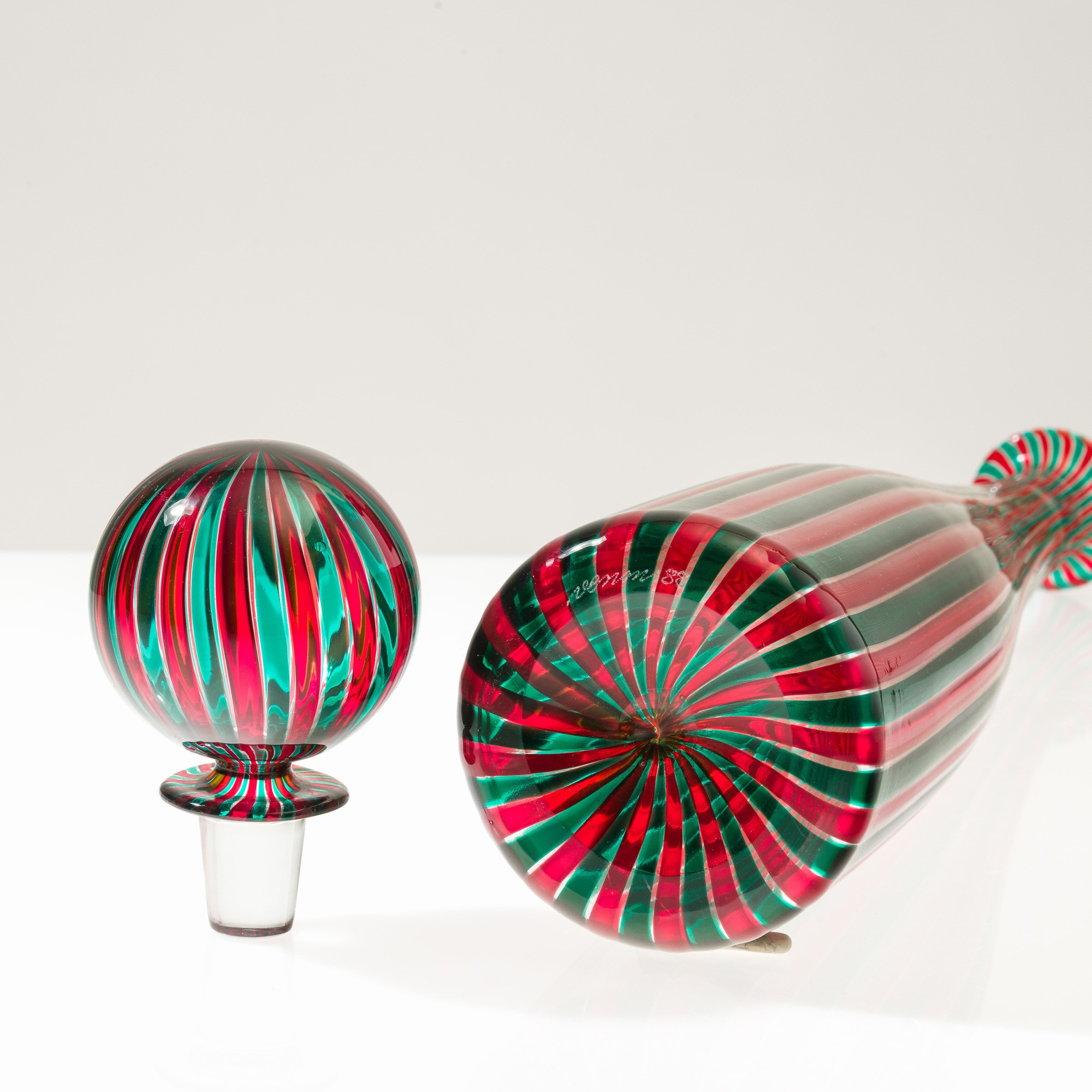 Venini, Bottiglia A Canne in vetro soffiato, Murano 1988