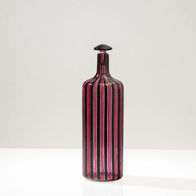 Venini, Bottiglia A Canne in vetro soffiato, Murano 1980 circa
