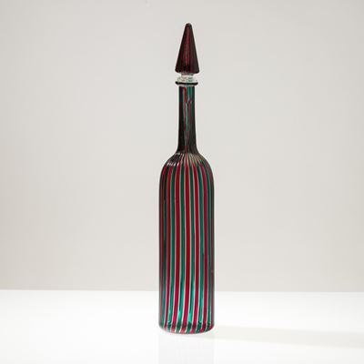 Venini, Bottiglia a Canne in vetro soffiato, Murano 1982