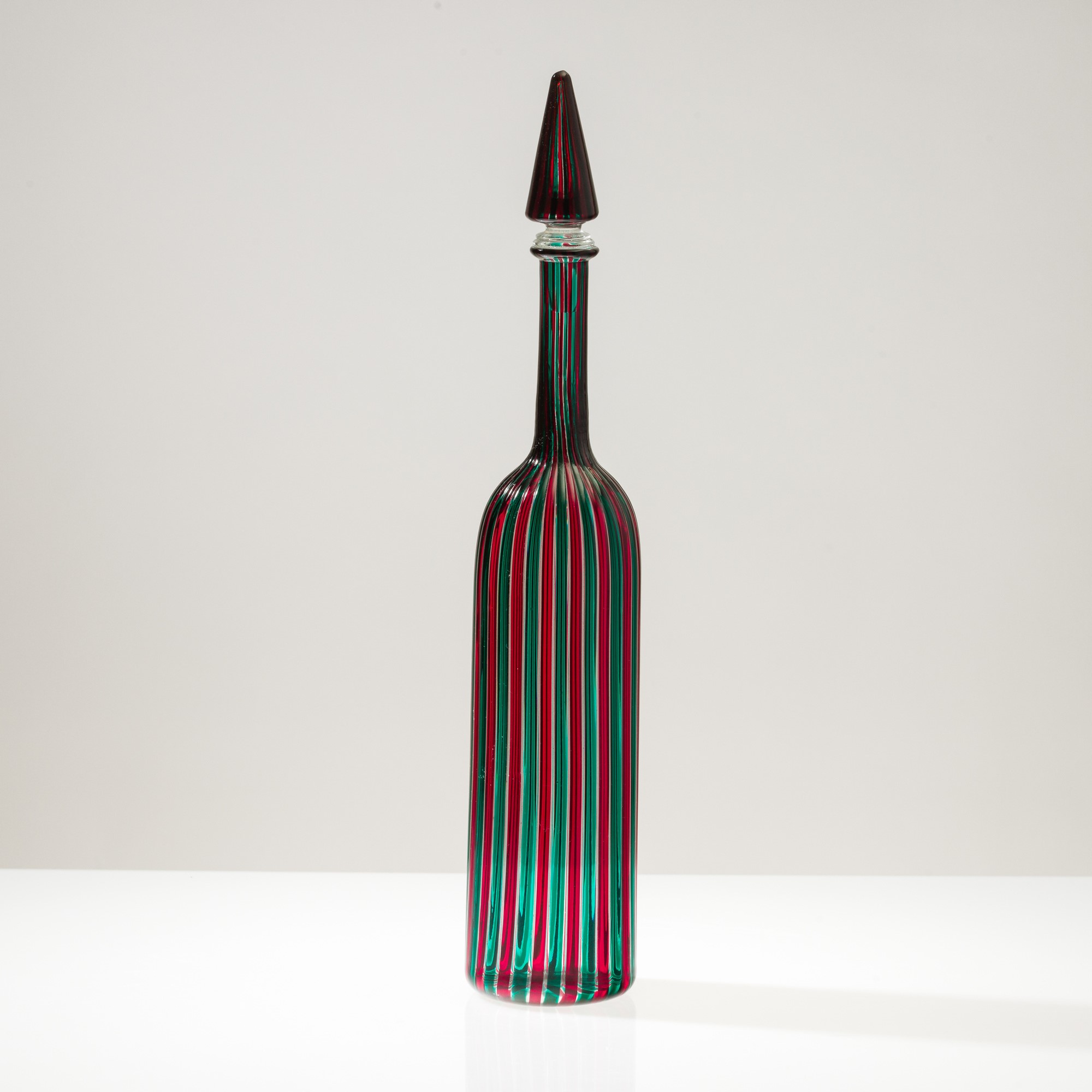 Venini, Bottiglia a Canne in vetro soffiato, Murano 1982