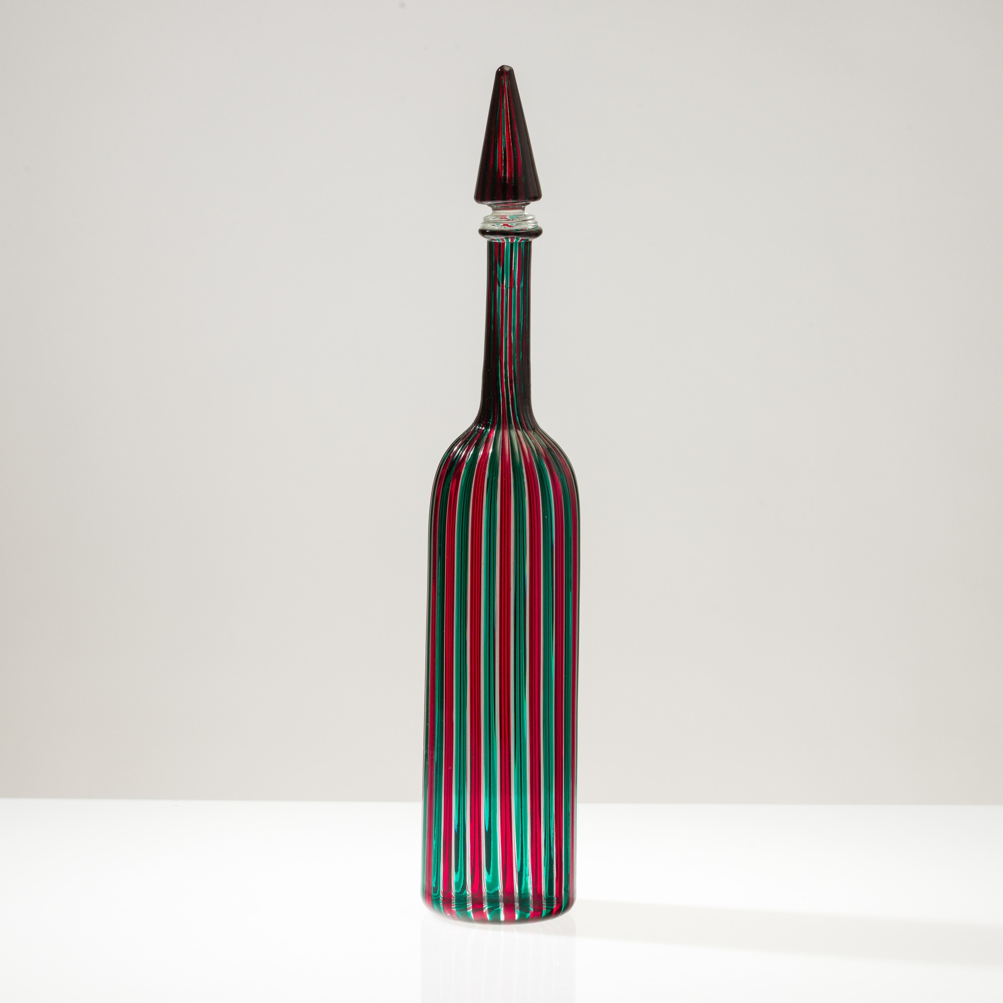 Venini, Bottiglia a Canne in vetro soffiato, Murano 1982