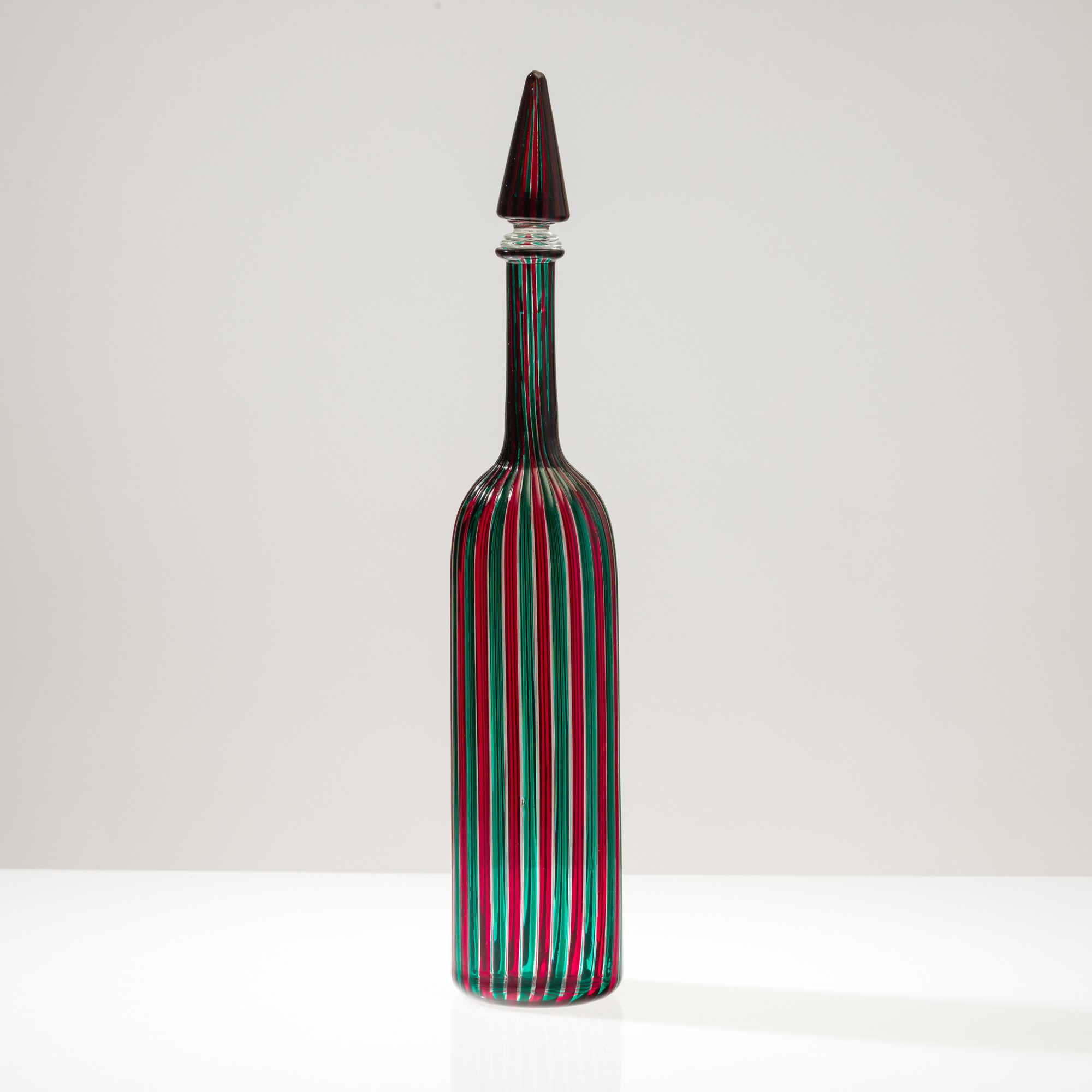 Venini, Bottiglia a Canne in vetro soffiato, Murano 1982