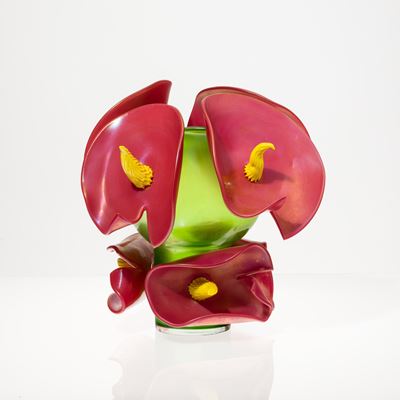 Vaso Anthurium in vetro soffiato con applicazioni in vetro iridescente, 2007