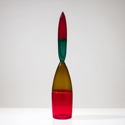 Bottiglia Pilari in vetro soffiato multicolore, Murano 1991