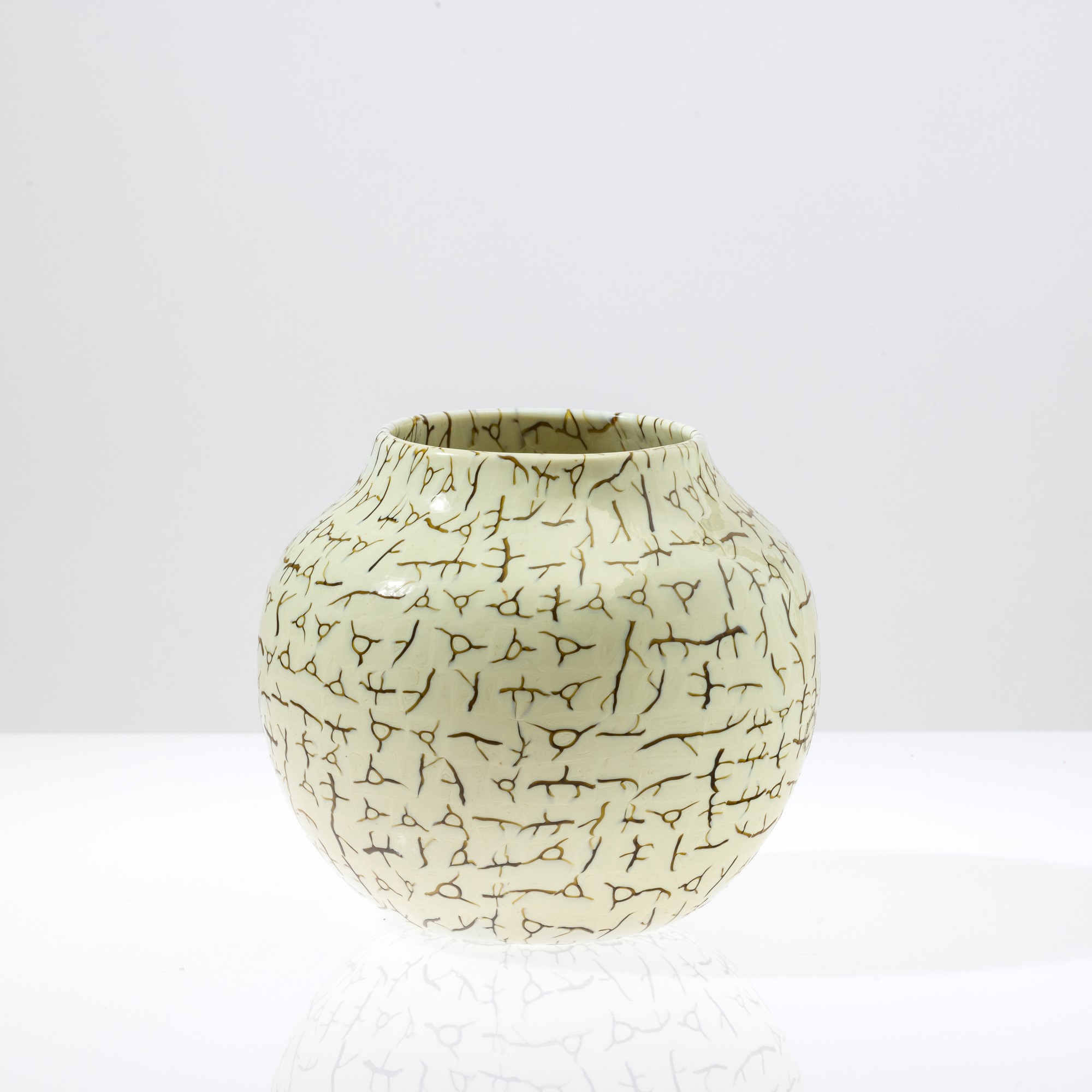 Alessandro Diaz De Santillana - Vaso globulare Coccio in vetro soffiato con murrine avorio e tea,...