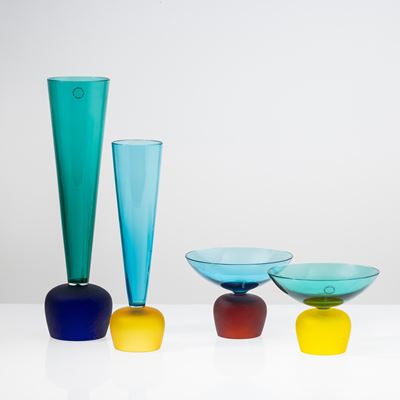 Venini, Due vasi e due coppe in vetro soffiato, Murano 1996-2002