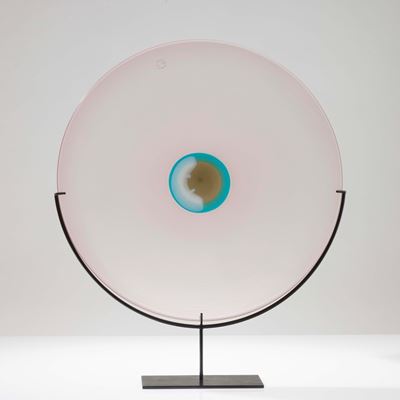 Piatto Luna, vetro soffiato ametista con decoro murrina, 2004